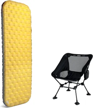 iClimb 1 Anti-Sinking Chair and 1 Stable Comfortable Air Sleeping Pad Bundle, Ultralight Compact for Adults Outdoor Camping Hiking Backpacking Beach Concert