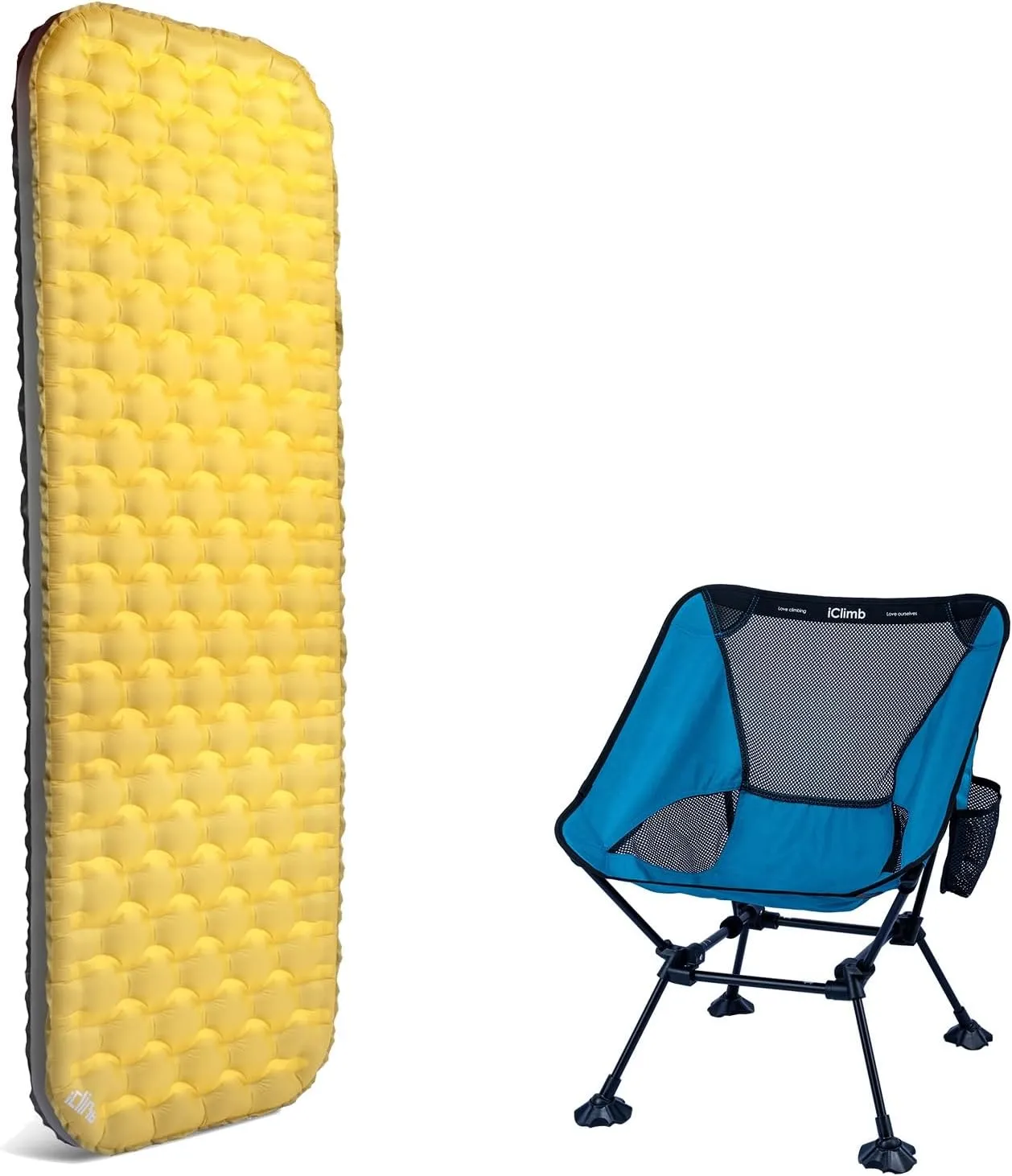 iClimb 1 Anti-Sinking Chair and 1 Stable Comfortable Air Sleeping Pad Bundle, Ultralight Compact for Solo Adult Outdoor Camping Hiking Backpacking Beach Concert