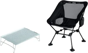 iClimb 1 Solo Mini Folding Table and 1 Anti-Sinking Large Feet Chair Bundle, Ultralight Compact for Solo Adult Outdoor Backpacking Hiking Camping Beach Concert