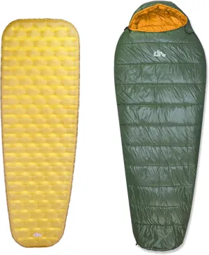 iClimb 1 Stable Comfortable Air Sleeping Pad and 1 3M Thinsulate Insulation Sleeping Bag Bundle, Ultralight Compact for Solo Adult Outdoor Camping Backpacking Hiking