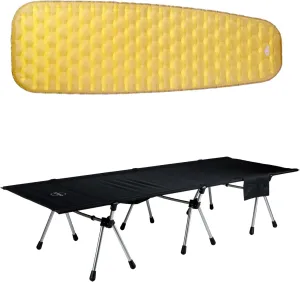 iClimb 1 Stable Comfortable Air Sleeping Pad and 1 Two Heights Super Easy Assemble Cot Bundle, Ultralight Compact for Solo Adult Outdoor Camping Backpacking Hiking