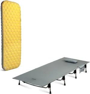 iClimb 1 Super Easy Assemble Cot and 1 Stable Comfortable Air Sleeping Pad Bundle, Ultralight Compact for Single Adult Outdoor Camping Backpacking Hiking