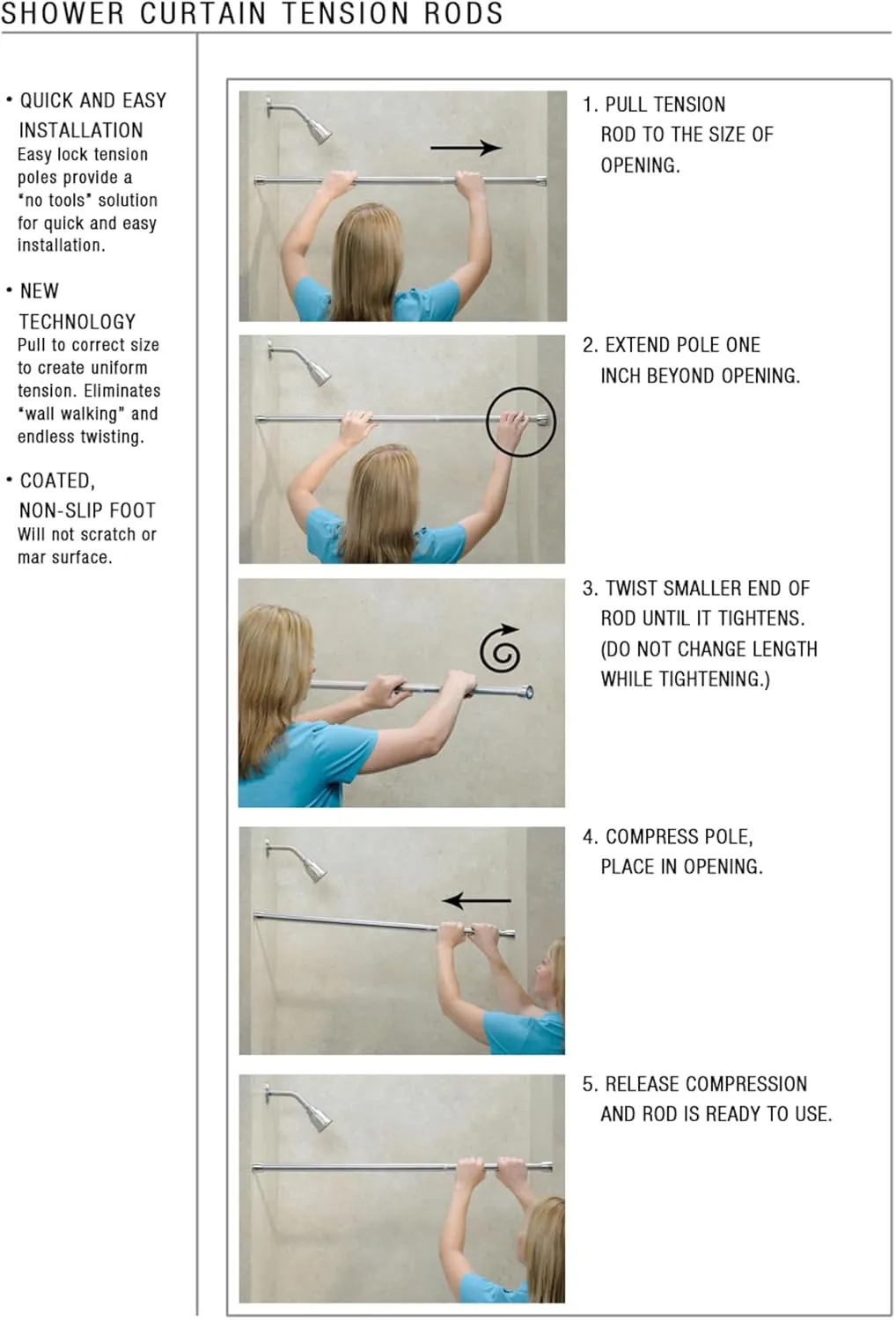 iDesign Forma Constant Tension Bathroom Shower Curtain Rod - 26-42", Small, Brushed Stainless Steel