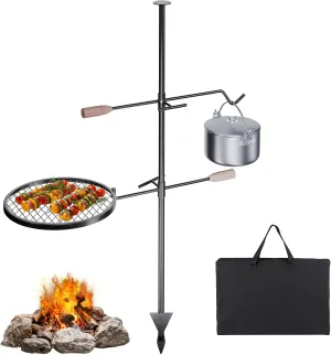 IDZO 360° Swivel Campfire Grill Grate, Adjustable Cooking Equipment, Fire Pit Grill Grate with Hanger Rod, Campfire Cooking Grate, Camping Accessories for Camping & Outdoor BBQ Over Open Fire
