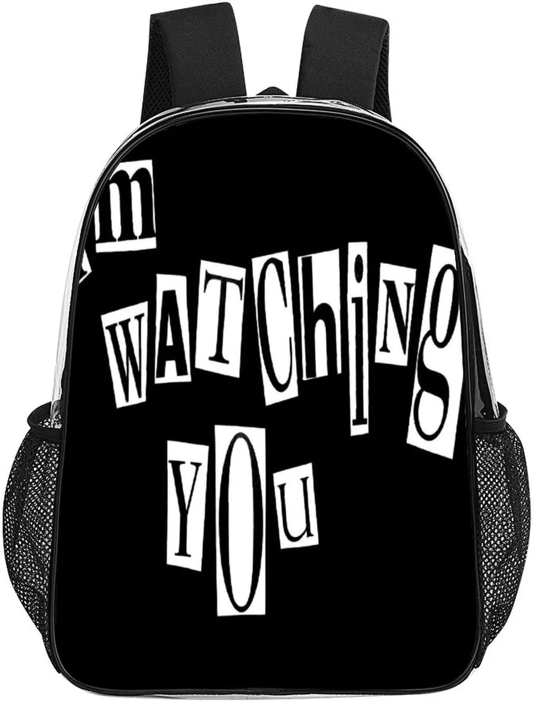 I'm Watching You Transparent Backpack PVC Waterproof Large Casual Daypack for College Workplace Travel Camping Women Men 43x32x13cm