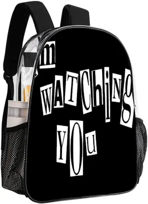 I'm Watching You Transparent Backpack PVC Waterproof Large Casual Daypack for College Workplace Travel Camping Women Men 43x32x13cm