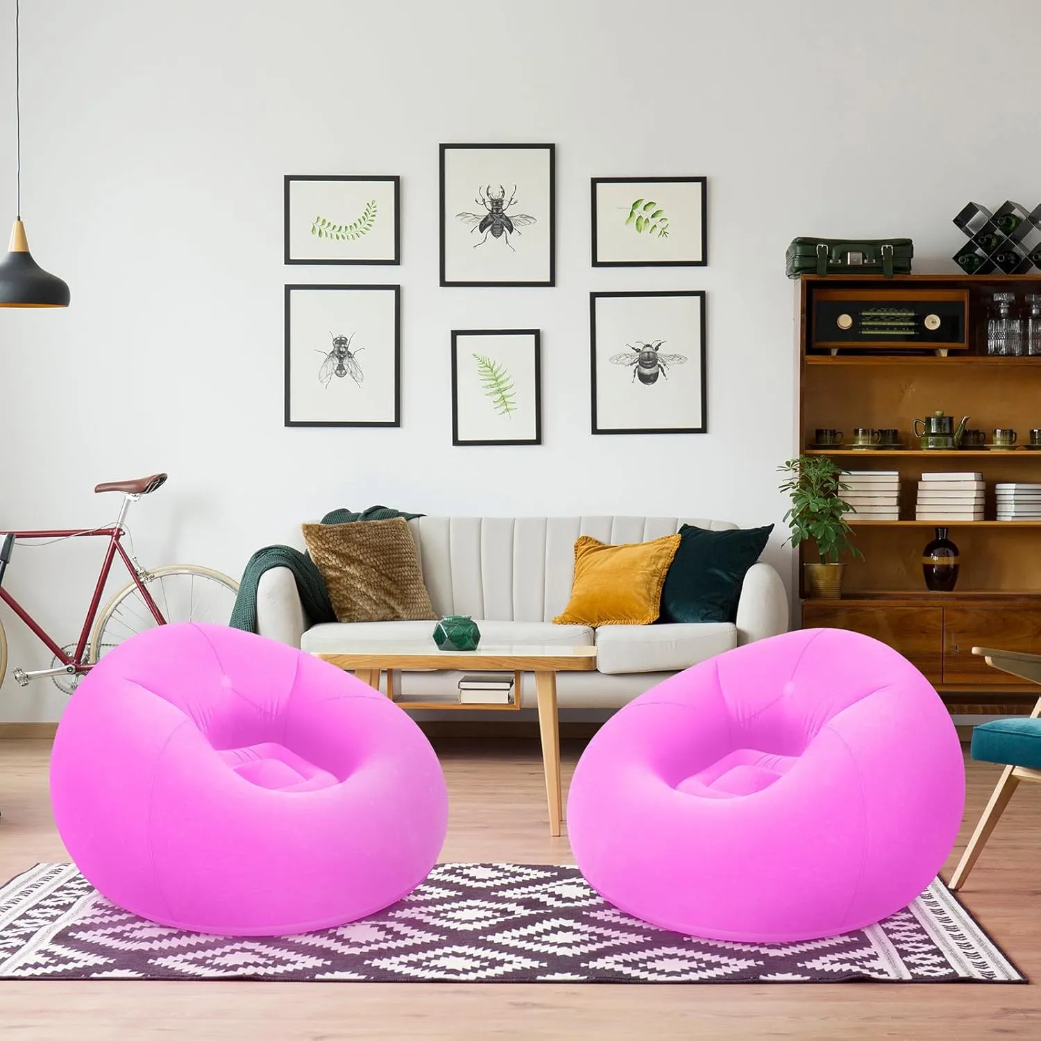 Inflatable Bean Bag Chairs Blow up Chairs Camping Chairs Inflatable Lazy Sofa Folding Portable Inflatable Chair for Living Room Bedroom Reading Room(Pink,2 Pcs)