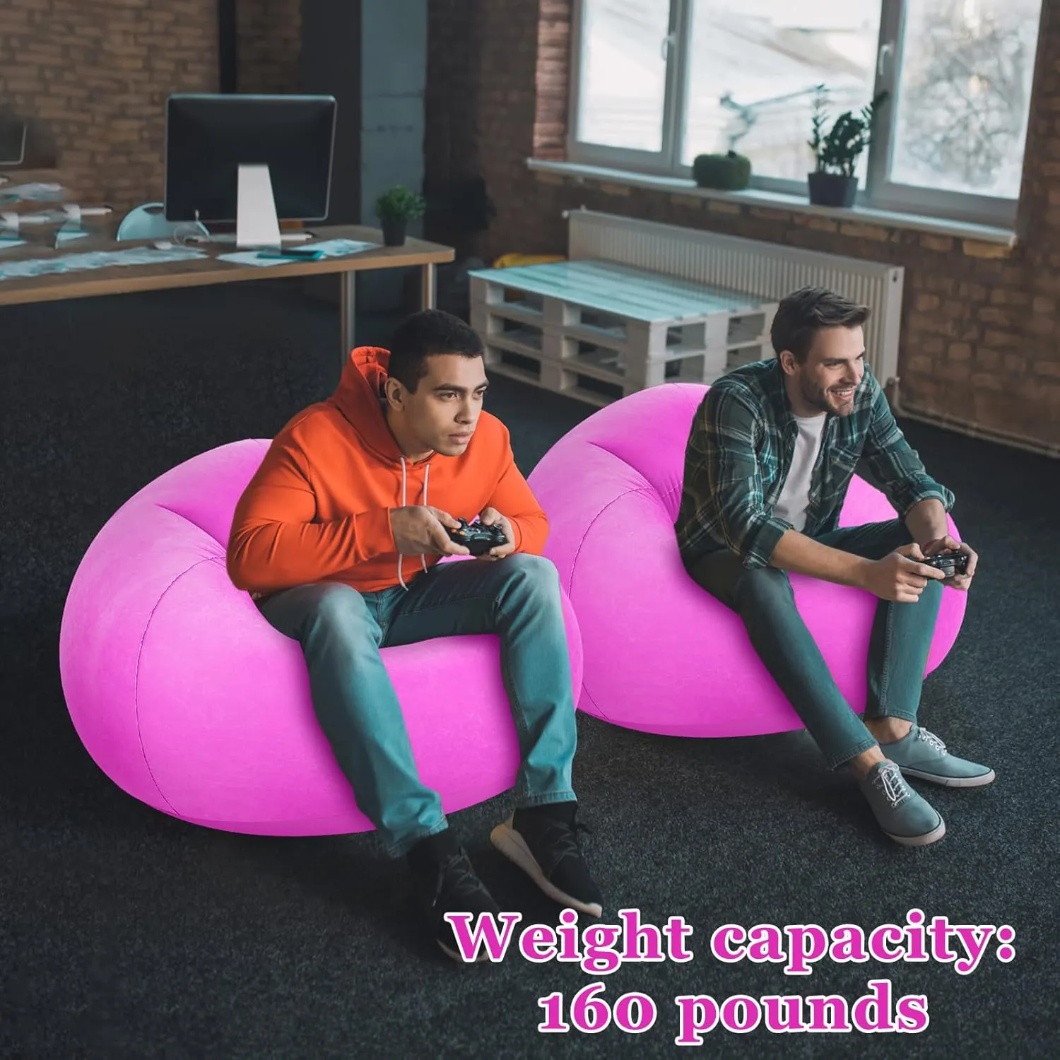 Inflatable Bean Bag Chairs Blow up Chairs Camping Chairs Inflatable Lazy Sofa Folding Portable Inflatable Chair for Living Room Bedroom Reading Room(Pink,2 Pcs)
