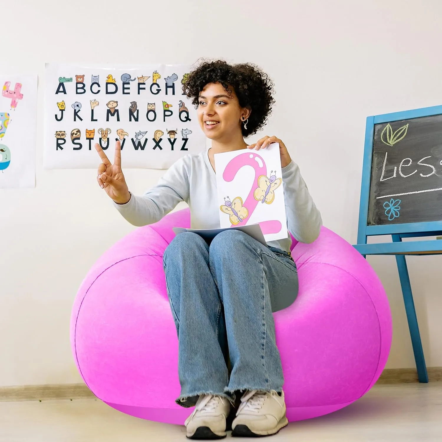 Inflatable Bean Bag Chairs Blow up Chairs Camping Chairs Inflatable Lazy Sofa Folding Portable Inflatable Chair for Living Room Bedroom Reading Room(Pink,2 Pcs)