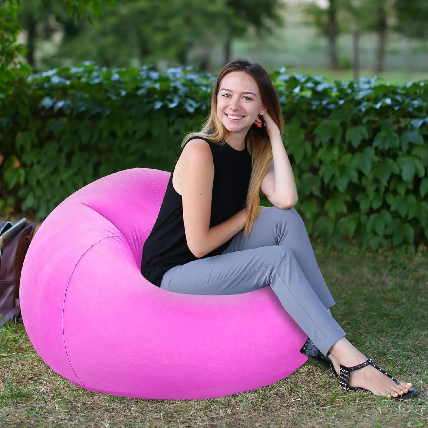 Inflatable Bean Bag Chairs Blow up Chairs Camping Chairs Inflatable Lazy Sofa Folding Portable Inflatable Chair for Living Room Bedroom Reading Room(Pink,2 Pcs)