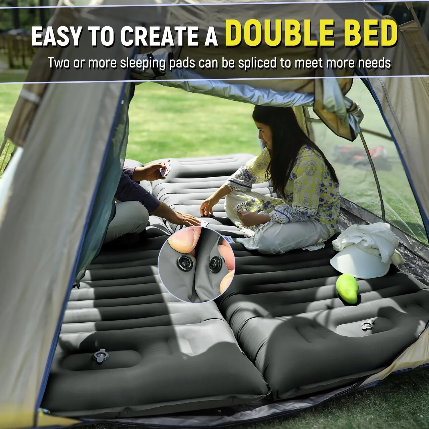 Inflatable Camping Sleeping Pad with Pillow, 5" Extra-Thick Ultralight Inflatable Sleeping Mat with Built-in Pump, Camping Air Mattress Compact for Backpacking Hiking Trap Traveling (Grey)