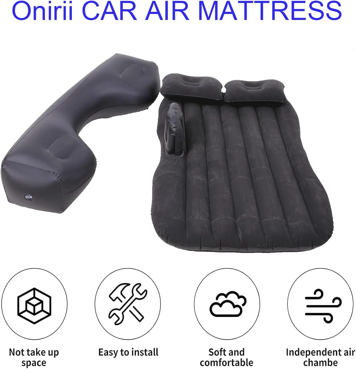 Inflatable Car Air Mattress Back Seat Bed,Thickened Car Travel Camping Air Mattress with Air Pump,Blow Up Bed Portable Car Sleeping Mattress for Car Universal SUV