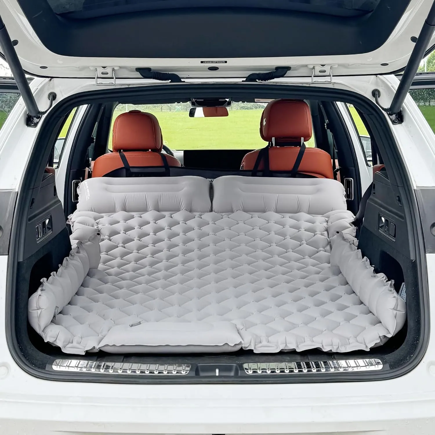 Inflatable Car Air Mattress, SUV Air Mattress for Travel Camping, Ultralight Camping Bed with Pillow and Built-in Foot Pump, Portable Sleeping Pad for SUV -Grey