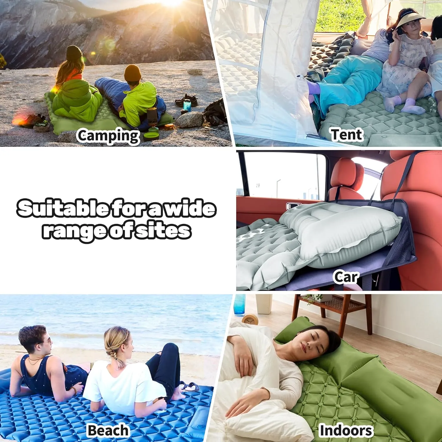 Inflatable Car Air Mattress, SUV Air Mattress for Travel Camping, Ultralight Camping Bed with Pillow and Built-in Foot Pump, Portable Sleeping Pad for SUV -Grey