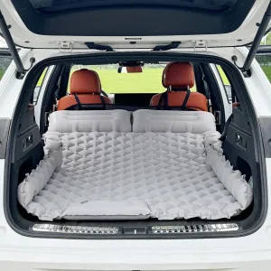 Inflatable Car Air Mattress, SUV Air Mattress for Travel Camping, Ultralight Camping Bed with Pillow and Built-in Foot Pump, Portable Sleeping Pad for SUV -Grey