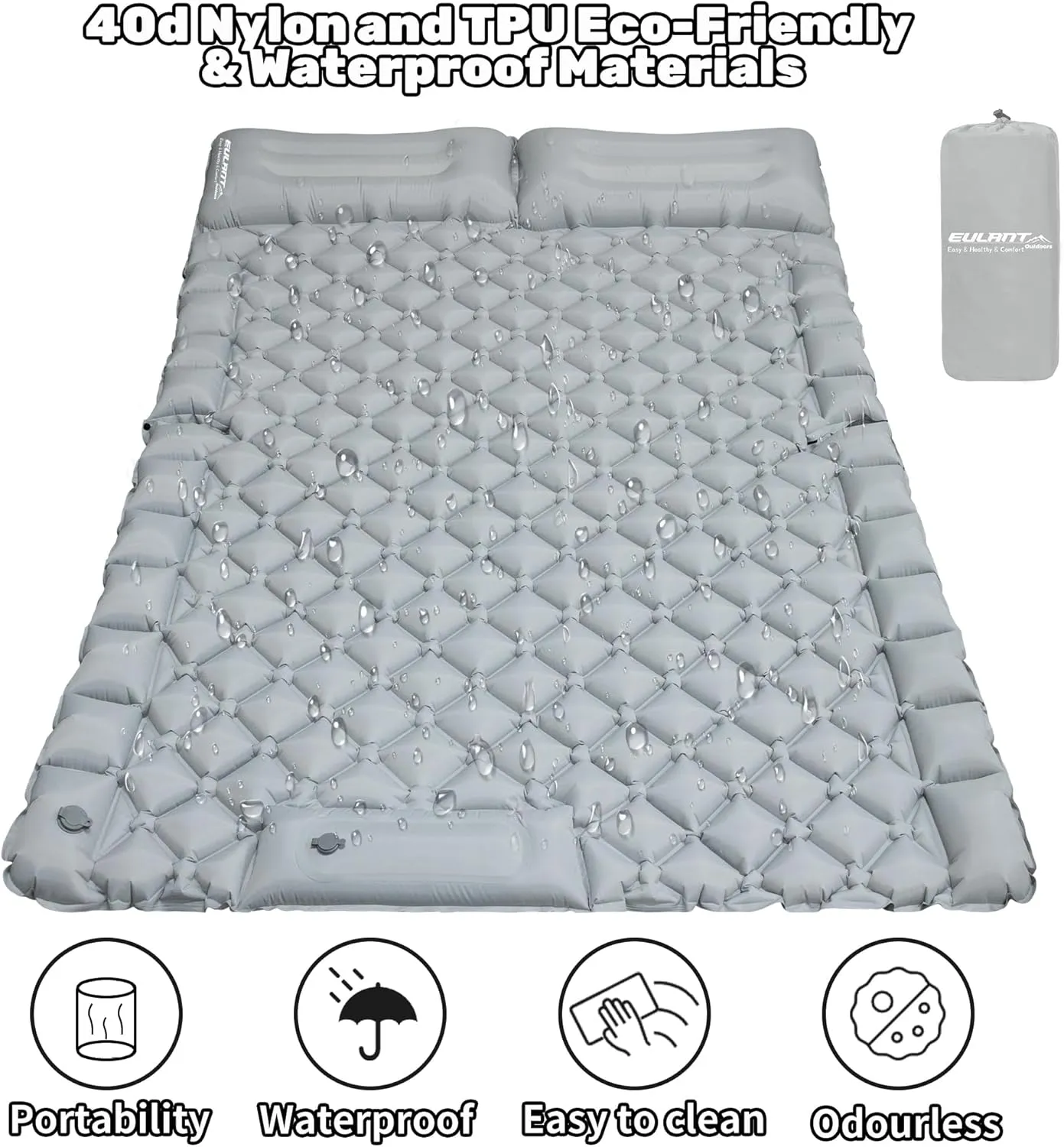Inflatable Car Air Mattress, SUV Air Mattress for Travel Camping, Ultralight Camping Bed with Pillow and Built-in Foot Pump, Portable Sleeping Pad for SUV -Grey