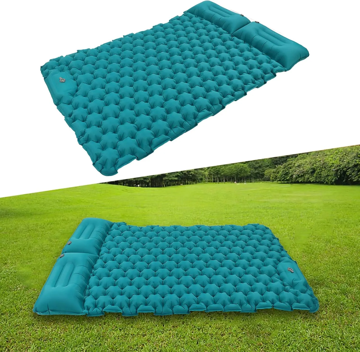 Inflatable Ergonomic Sleeping Pad with Foot Operated Pump and Storage Bag (Peacock Blue)