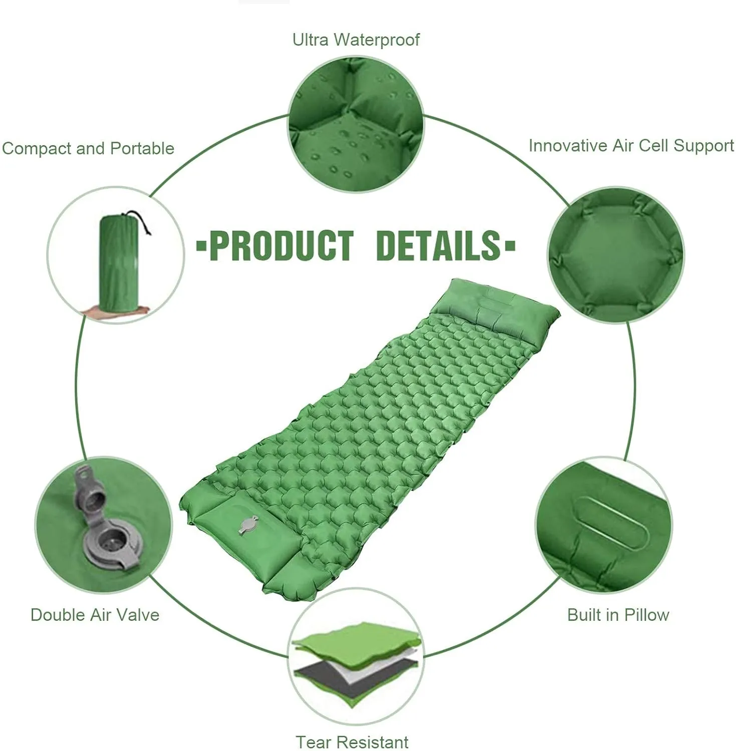 Inflatable Sleeping Mattress Camping Mat With Pillow, Inflatable Sleeping Mat Ultralight Inflating Camping Mat, Sleeping Pad With Built-In Air Pump, Ultralight And Small Pack Size, For (Navy Blue Sma