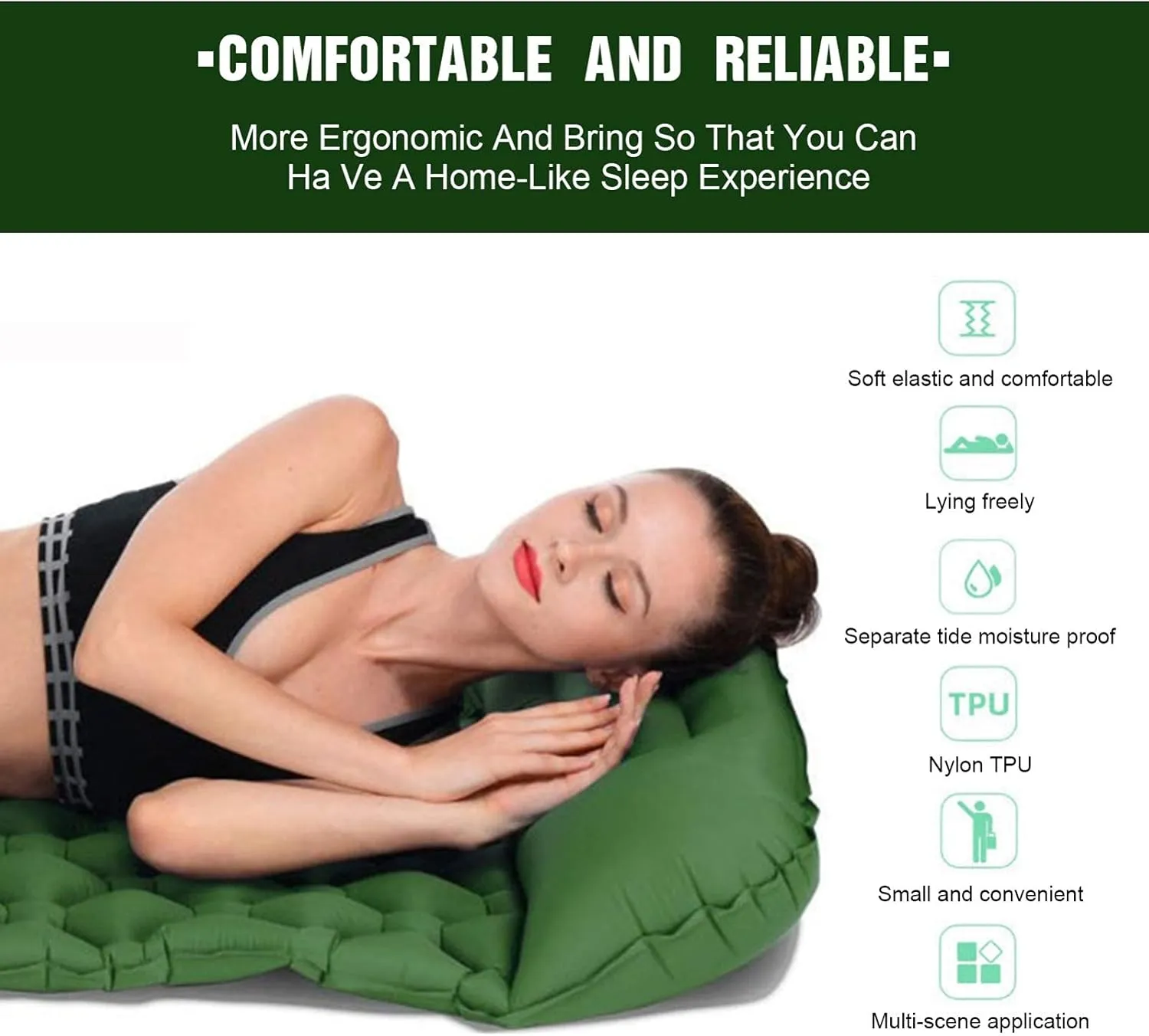 Inflatable Sleeping Mattress Camping Mat With Pillow, Inflatable Sleeping Mat Ultralight Inflating Camping Mat, Sleeping Pad With Built-In Air Pump, Ultralight And Small Pack Size, For (Navy Blue Sma