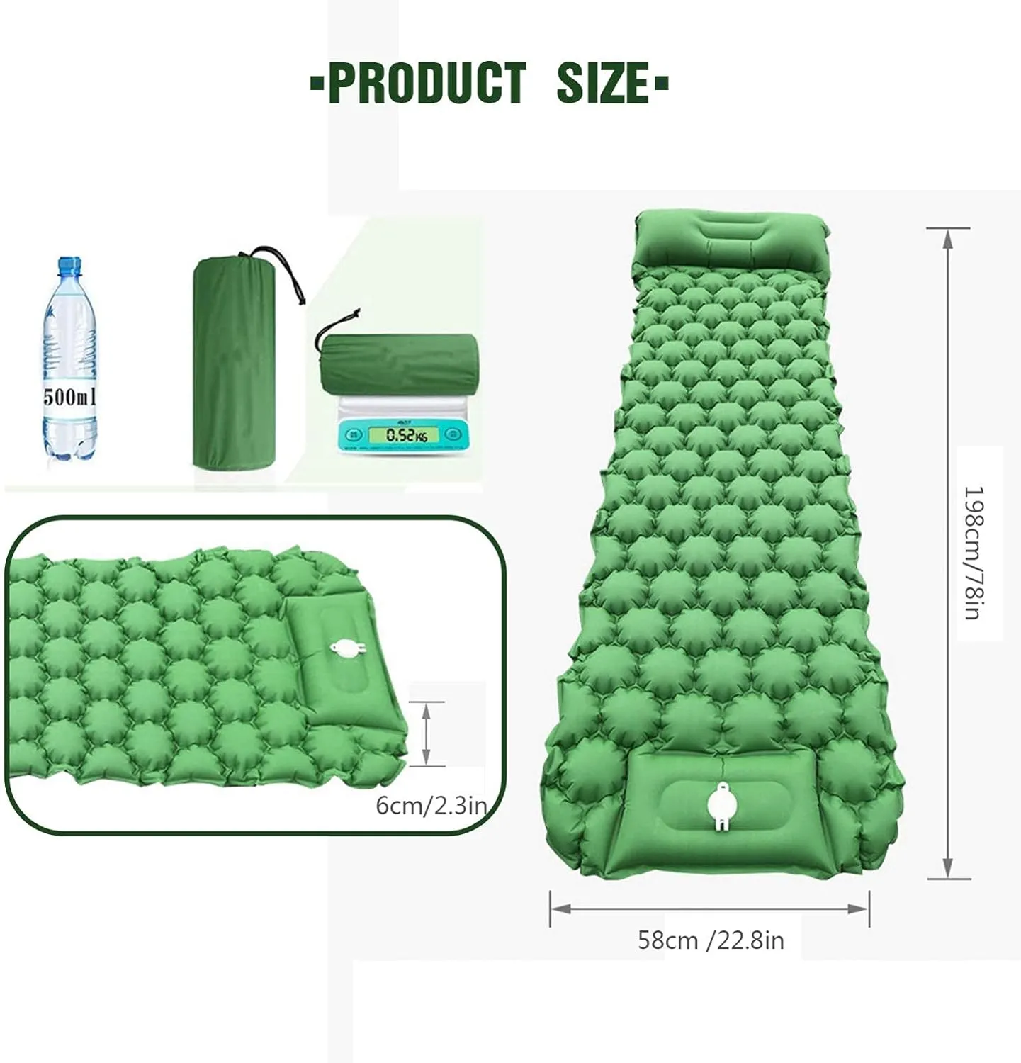 Inflatable Sleeping Mattress Camping Mat With Pillow, Inflatable Sleeping Mat Ultralight Inflating Camping Mat, Sleeping Pad With Built-In Air Pump, Ultralight And Small Pack Size, For (Navy Blue Sma