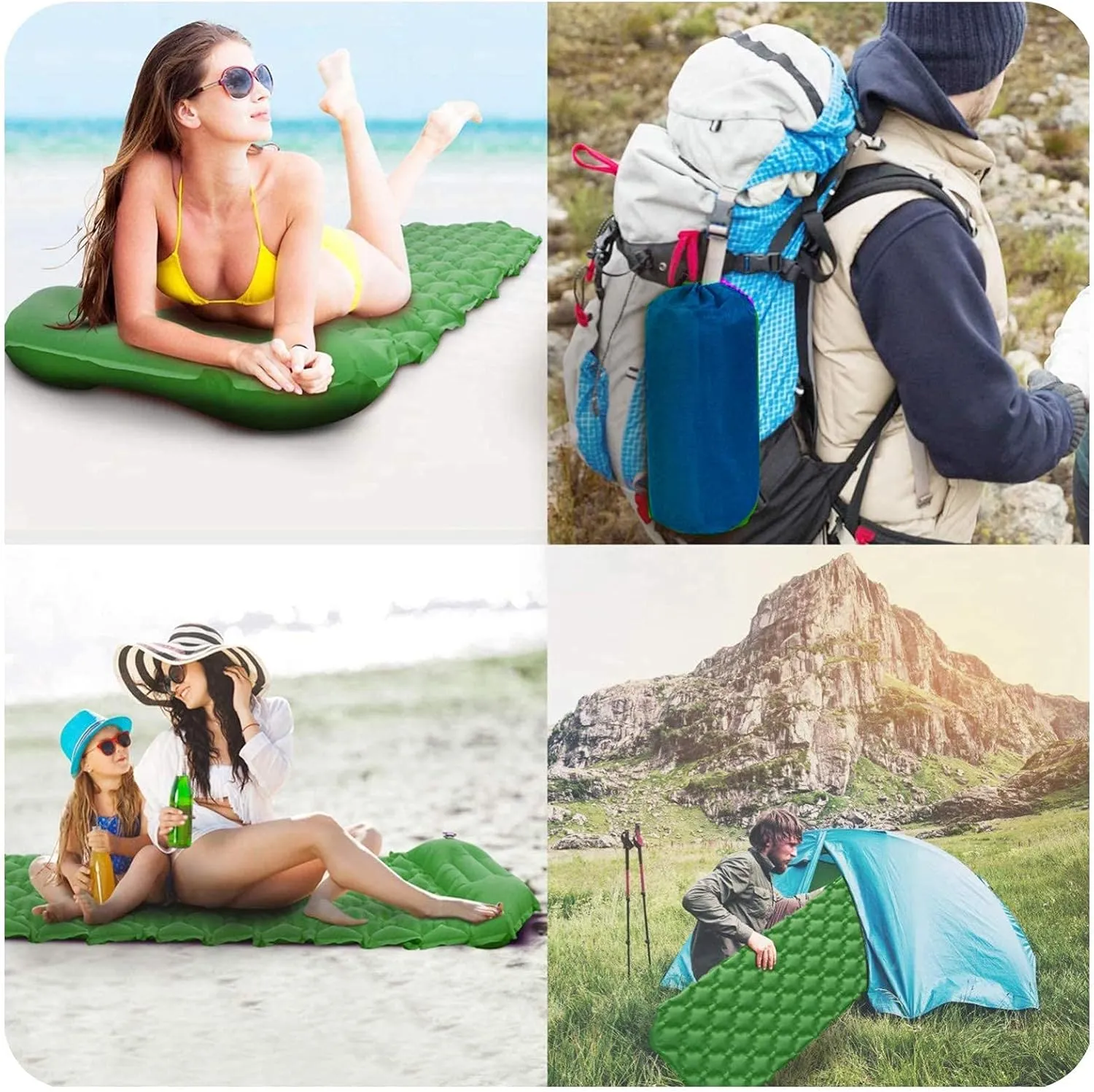 Inflatable Sleeping Mattress Camping Mattress Self-Inflating, Inflatable Sleeping Mat Ultralight Sleeping Pad, Inflatable Sleeping Mat With Pillow, Waterproof And Moisture-Proof Roll M (Navy Blue Med