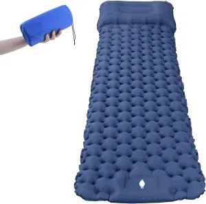 Inflatable Sleeping Mattress Camping Mattress Self-Inflating, Inflatable Sleeping Mat Ultralight Sleeping Pad, Inflatable Sleeping Mat With Pillow, Waterproof And Moisture-Proof Roll M (Navy Blue Med