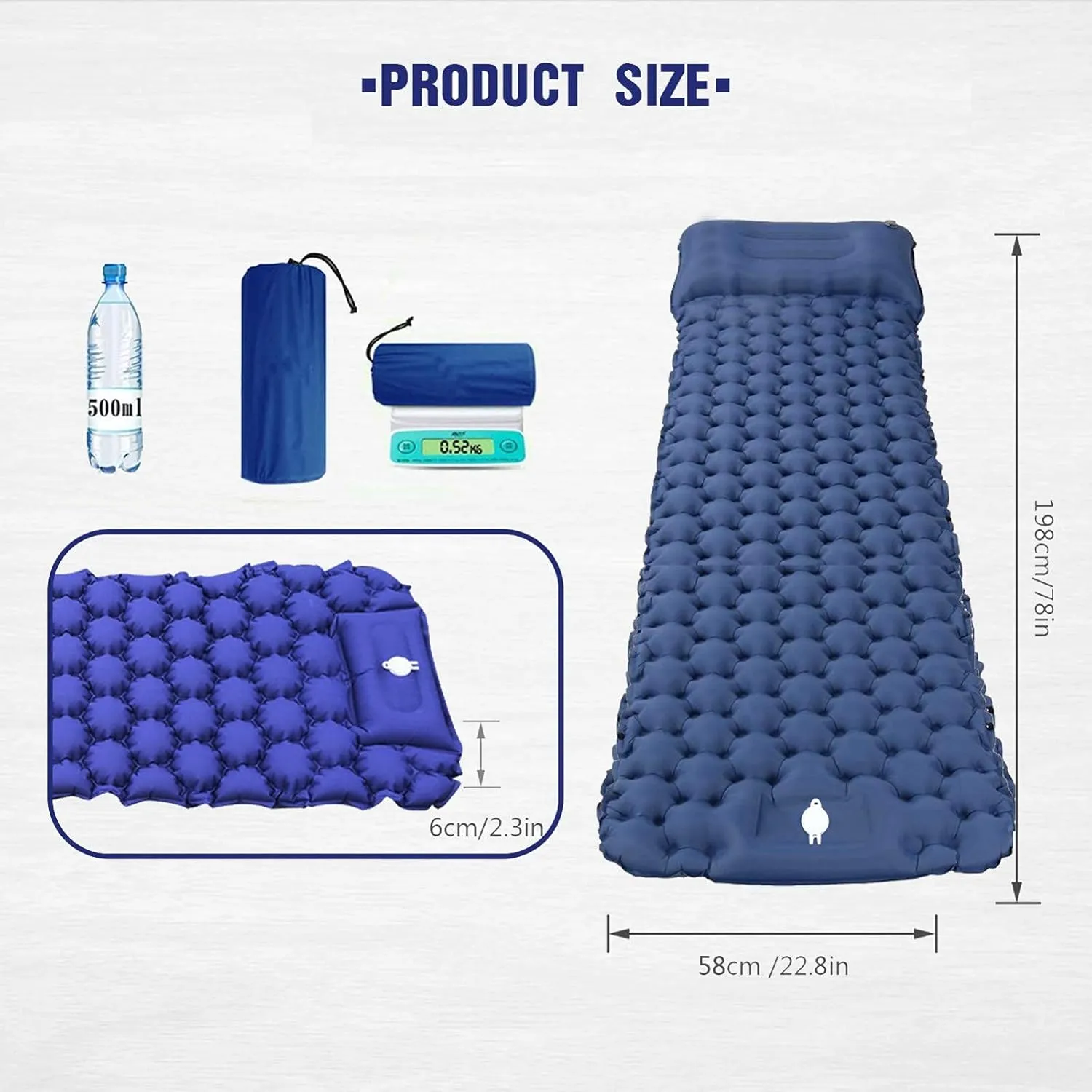 Inflatable Sleeping Mattress Camping Mattress Self-Inflating, Inflatable Sleeping Mat Ultralight Sleeping Pad, Inflatable Sleeping Mat With Pillow, Waterproof And Moisture-Proof Roll M (Navy Blue Med