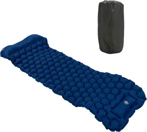 Inflatable Sleeping Pad for Camping | 40D Nylon Fabric & TPU Laminate Mat | Foot Press Cushion for Tent/Hammock/Hiking | Lightweight & Compact (Navy Blue)
