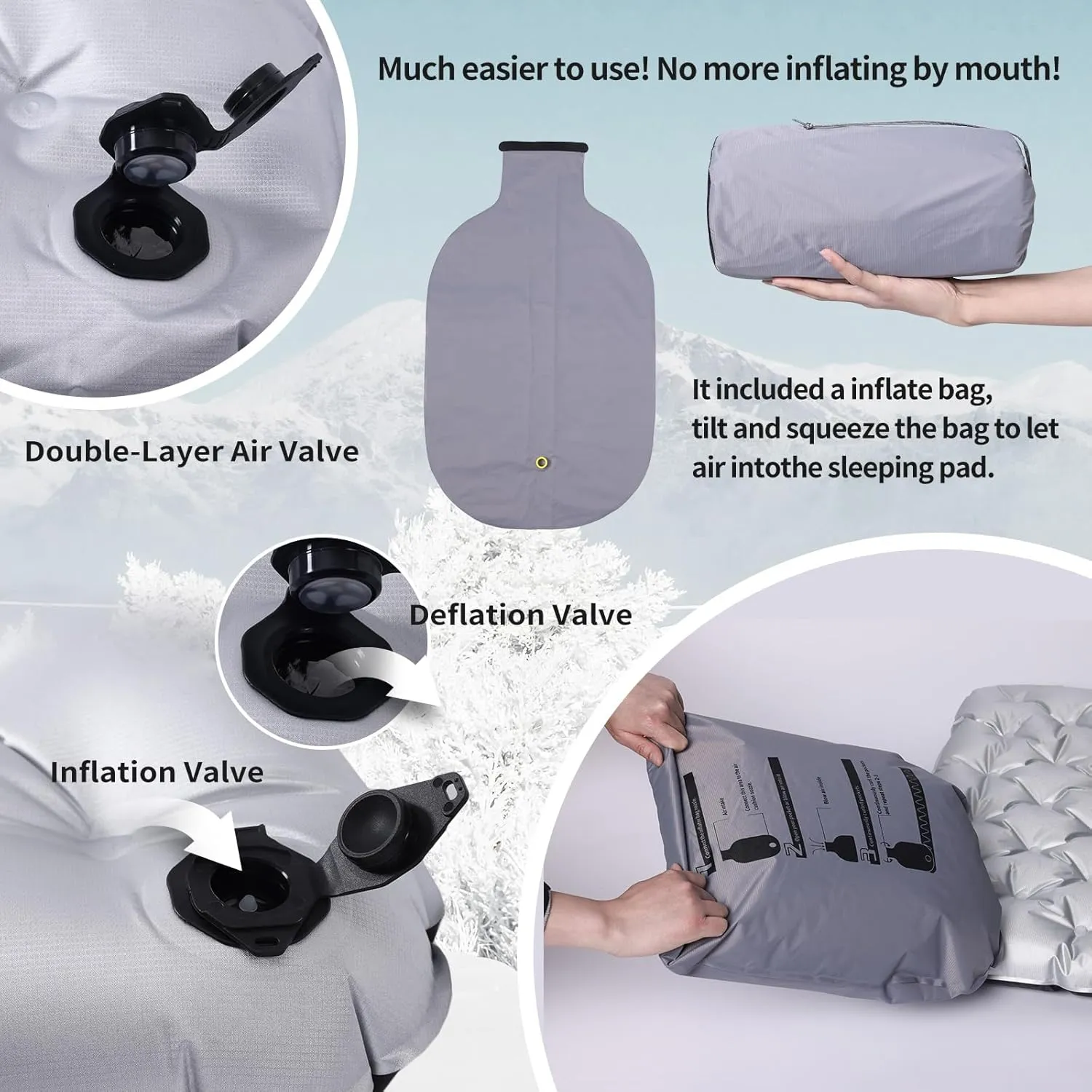 Inflatable Sleeping Pad for Camping Insulated Ultralight Compact Durable Waterproof Sleeping Mat for Outdoor Backpacking Hiking Camping Mat with Inflatable Bag R6.5