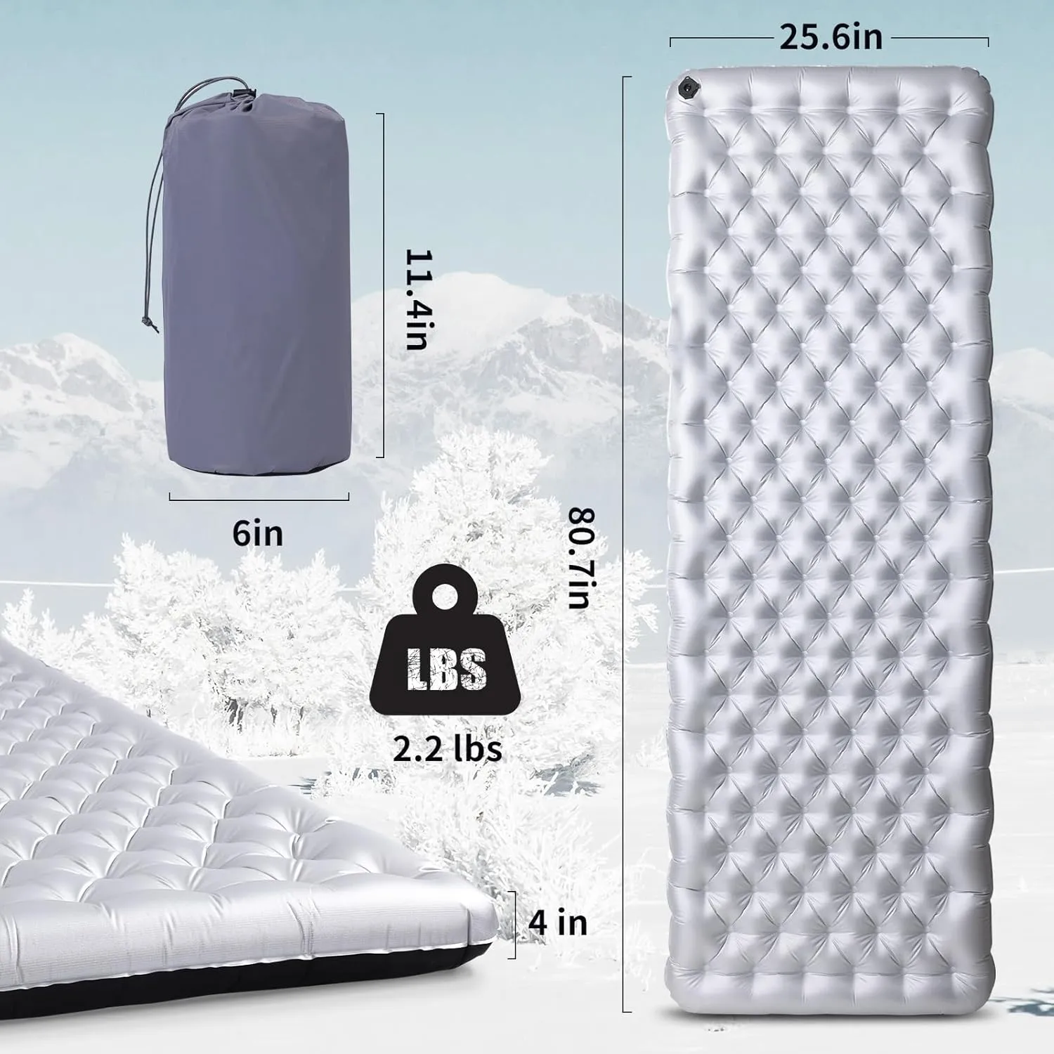 Inflatable Sleeping Pad for Camping Insulated Ultralight Compact Durable Waterproof Sleeping Mat for Outdoor Backpacking Hiking Camping Mat with Inflatable Bag R6.5