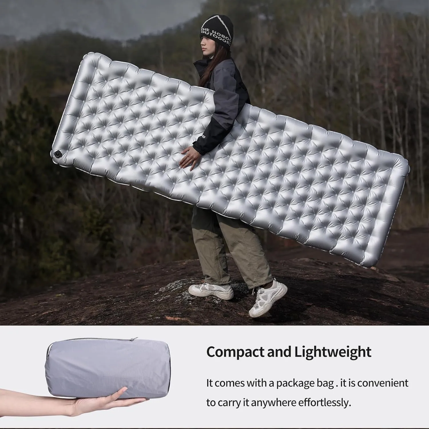 Inflatable Sleeping Pad for Camping Insulated Ultralight Compact Durable Waterproof Sleeping Mat for Outdoor Backpacking Hiking Camping Mat with Inflatable Bag R6.5