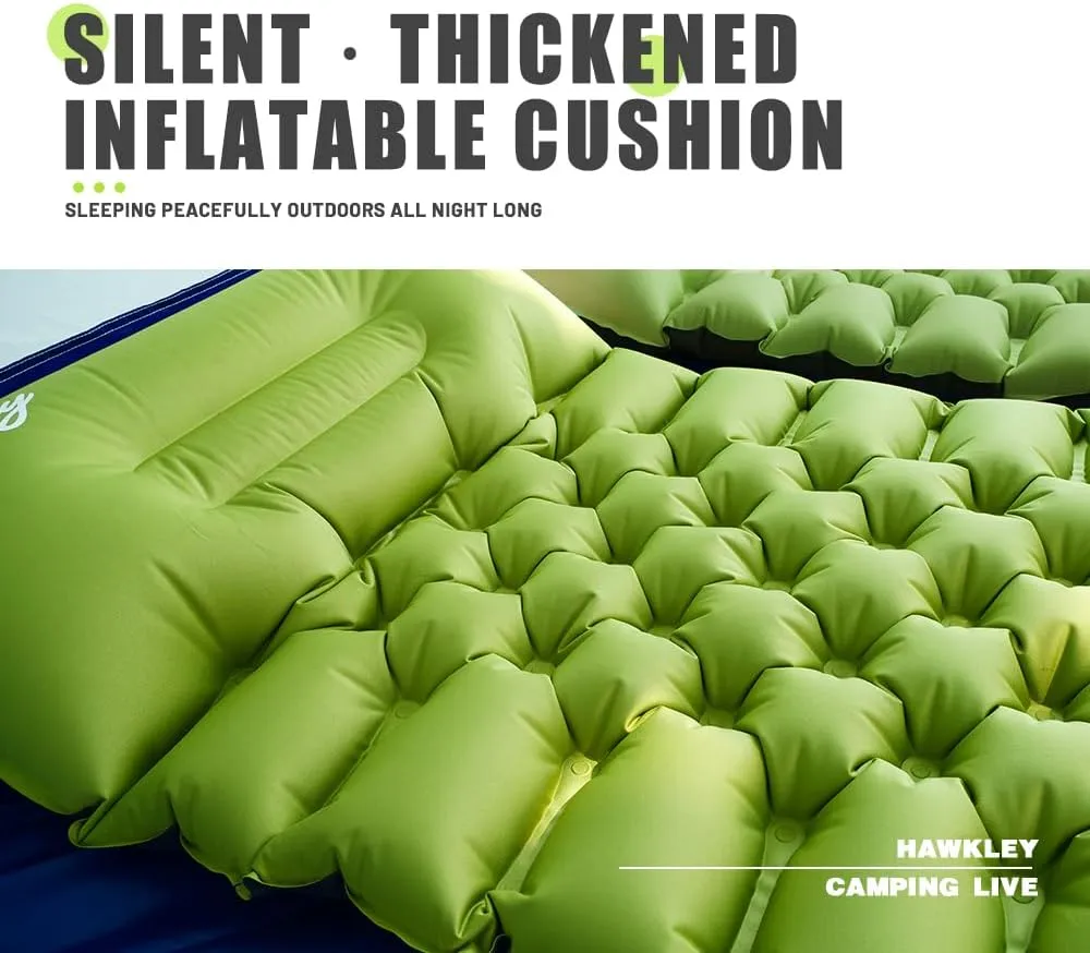 Inflatable Sleeping Pad for Camping, Ultralight Camping Mat with Built-in Foot Pump & Pillow, Compact Camping Air Mattress for Camping Backpacking Hiking Traveling Tent, Green