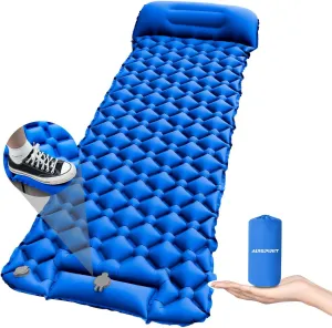 Inflatable Sleeping Pad with Pillow for Camping-Built in Foot Pump Fast Inflation-Ultralight Upgraded Durable Compact Sleeping Mat Moisture Proof Air Mattress for Backpacking,Hiking,Travel,Tent