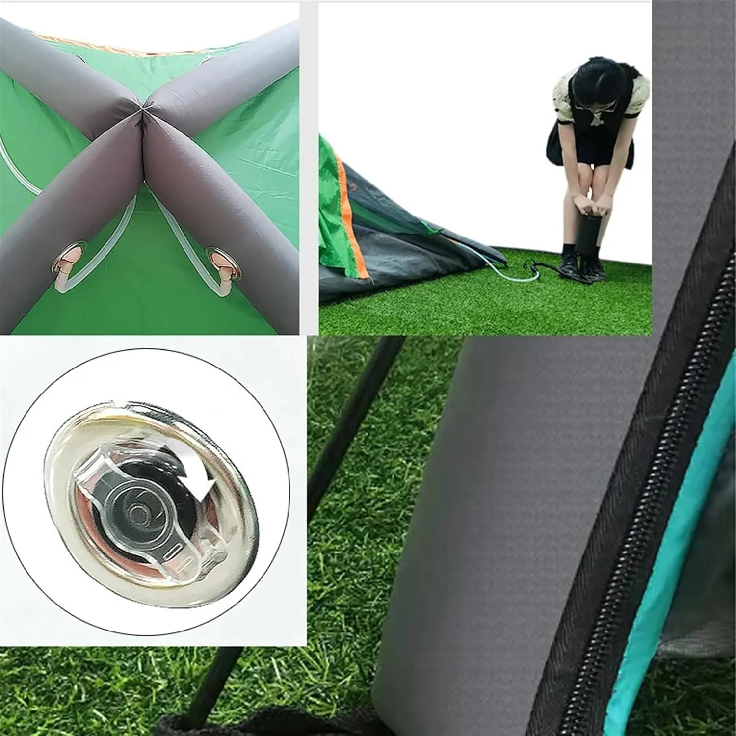 Inflatable Tent 3-4 Persons Camping Tent Pop-up Backpacking Tent Outdoor Mosquito Net Tent Sun Protection Tent Sun Shade Awning (Green)