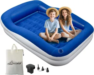Inflatable Toddler Travel Bed – Portable Toddler Bed with Safety Bumpers, Toddler Floor Bed for Travel, Camping, Sleepovers – Kids Blow Up Bed with Pump & Carry Bag