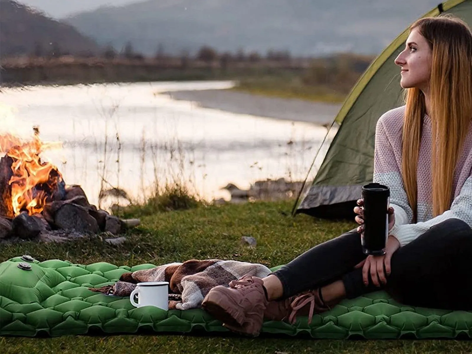 Inflatable with Sleeping Green Air Comprehensive range Sleeping Camping Pad Pillow Mat Budget-friendly Mattress