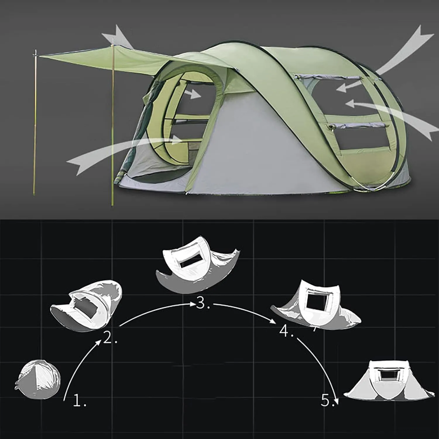 Instant Lightweight Camping Tent Pop Up, Outdoor Easy Set Up Automatic Family Travel Tents, Portable Backpacking Ultralight Waterproof Windproof Sun Shelter Tent