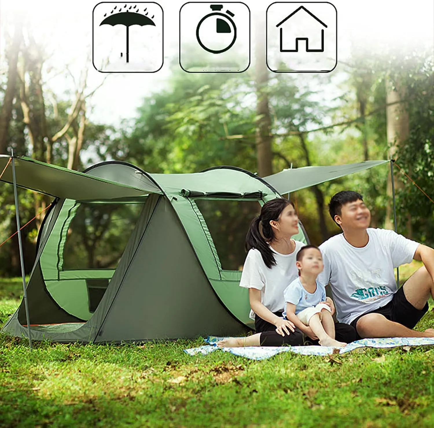 Instant Lightweight Camping Tent Pop Up, Outdoor Easy Set Up Automatic Family Travel Tents, Portable Backpacking Ultralight Waterproof Windproof Sun Shelter Tent
