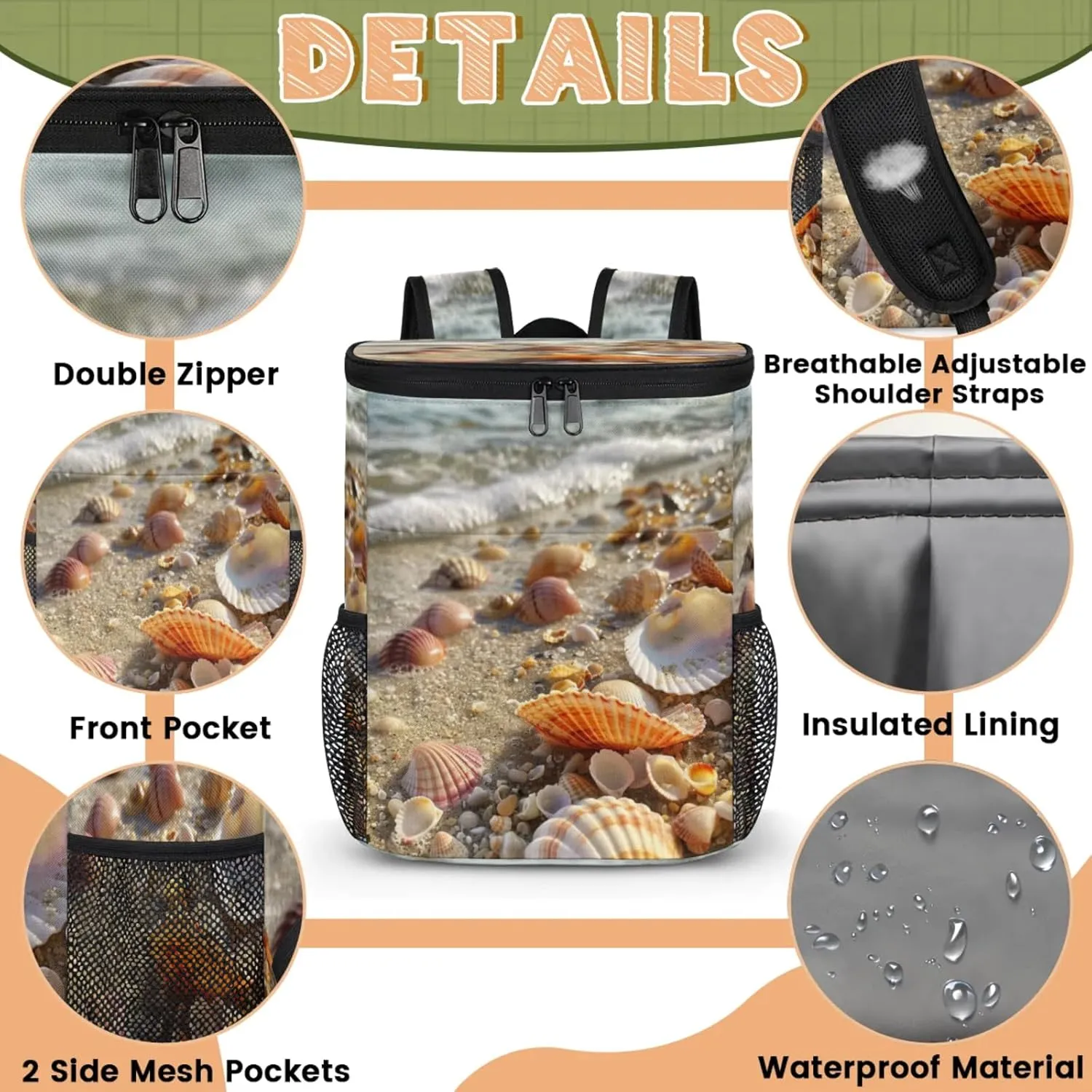Insulated Cooler Backpack 30 Cans, Leak Proof Cooler Bag, Backpack Coolers for Picnic Hiking Camping Beach