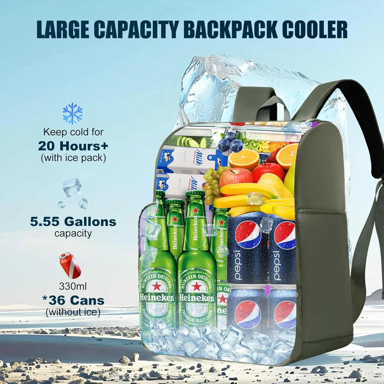 Insulated Waterproof Cooler Bag for Women Men，30 Cans Collapsible Lunch Bag with Shoulder Strap,Leakproof Soft Cooler for Beach, Camping & Travel