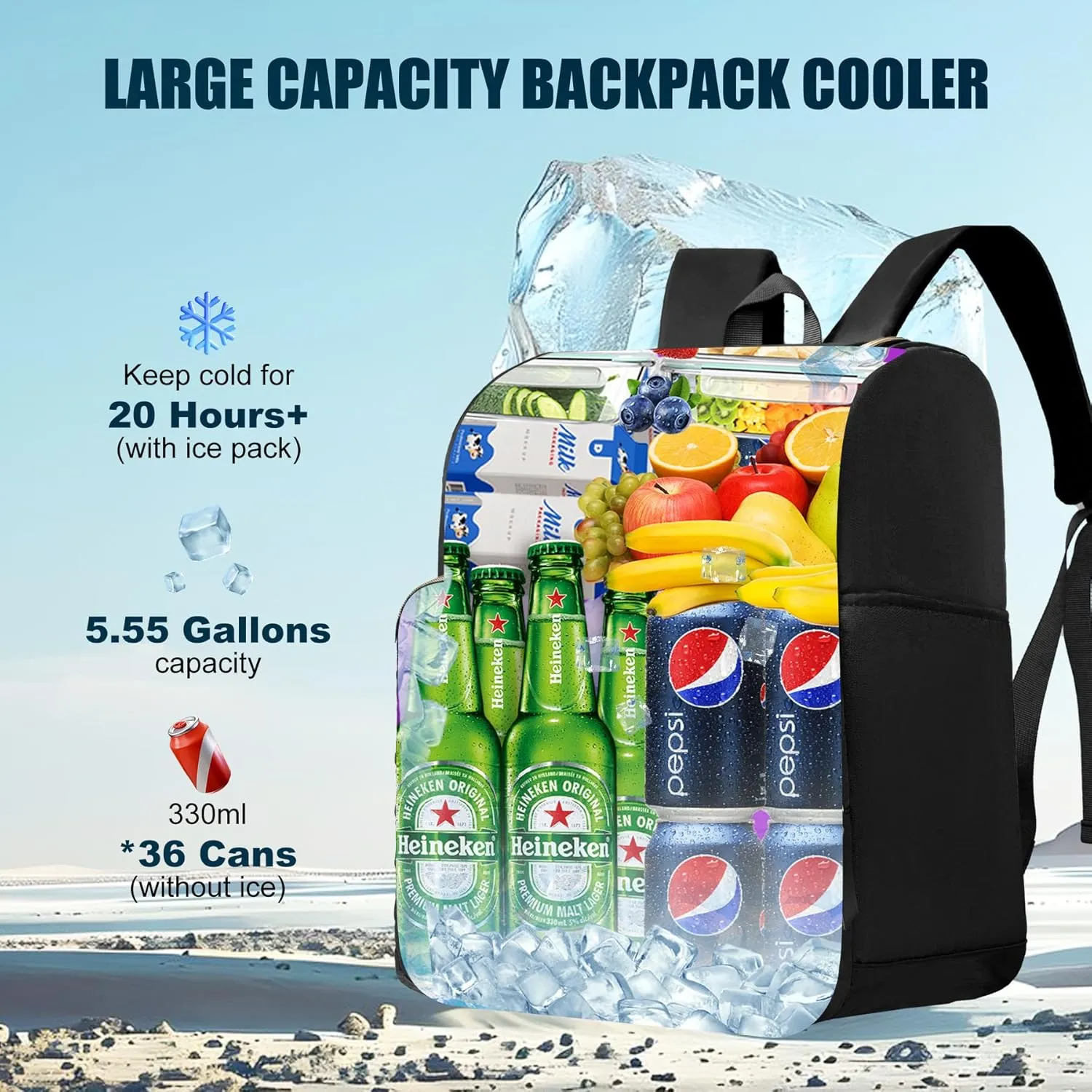 Insulated Waterproof Cooler Bag for Women Men，30 Cans Collapsible Lunch Bag with Shoulder Strap,Leakproof Soft Cooler for Beach, Camping & Travel
