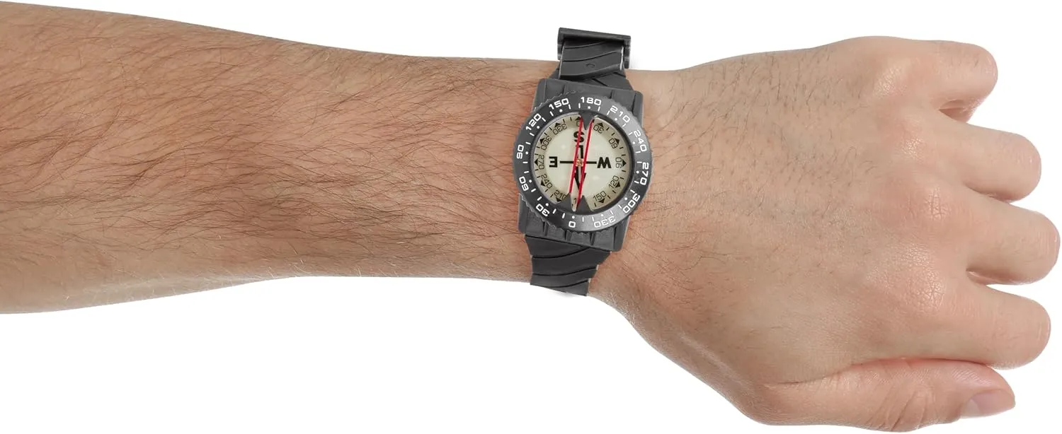 Italian Design 360° Ratcheted Rotating Bezel Scuba Diver Compass, Waterproof Oil Filled with Side-Window Compass