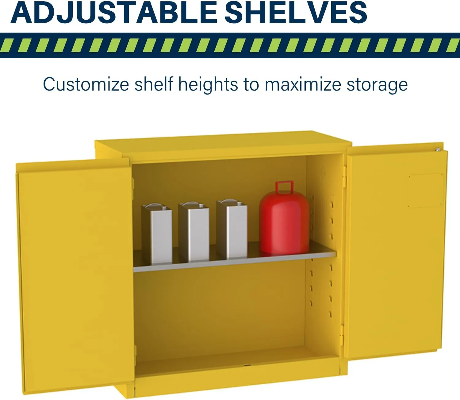 Jamco 30 Gallon Flammable Safety Cabinet, Steel Flammable Storage Cabinet with Lockable Manual Closing Doors, Non Forkliftable, 43" x 18" x 44", Yellow