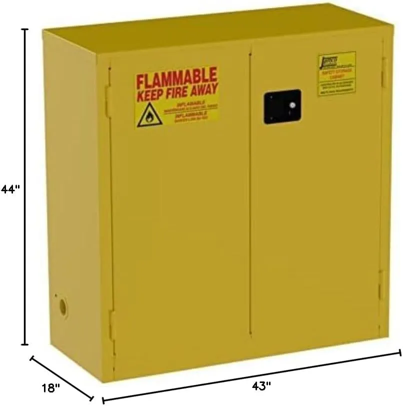 Jamco 30 Gallon Flammable Safety Cabinet, Steel Flammable Storage Cabinet with Lockable Manual Closing Doors, Non Forkliftable, 43" x 18" x 44", Yellow
