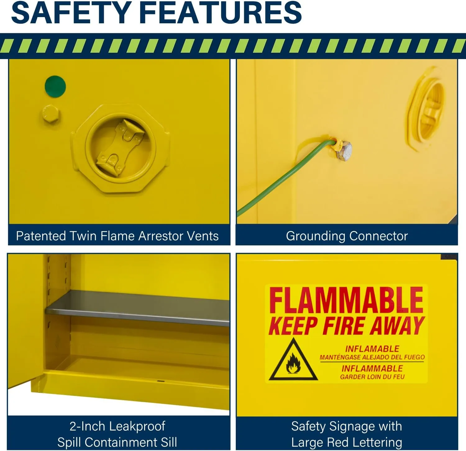 Jamco 30 Gallon Flammable Safety Cabinet, Steel Flammable Storage Cabinet with Lockable Manual Closing Doors, Non Forkliftable, 43" x 18" x 44", Yellow