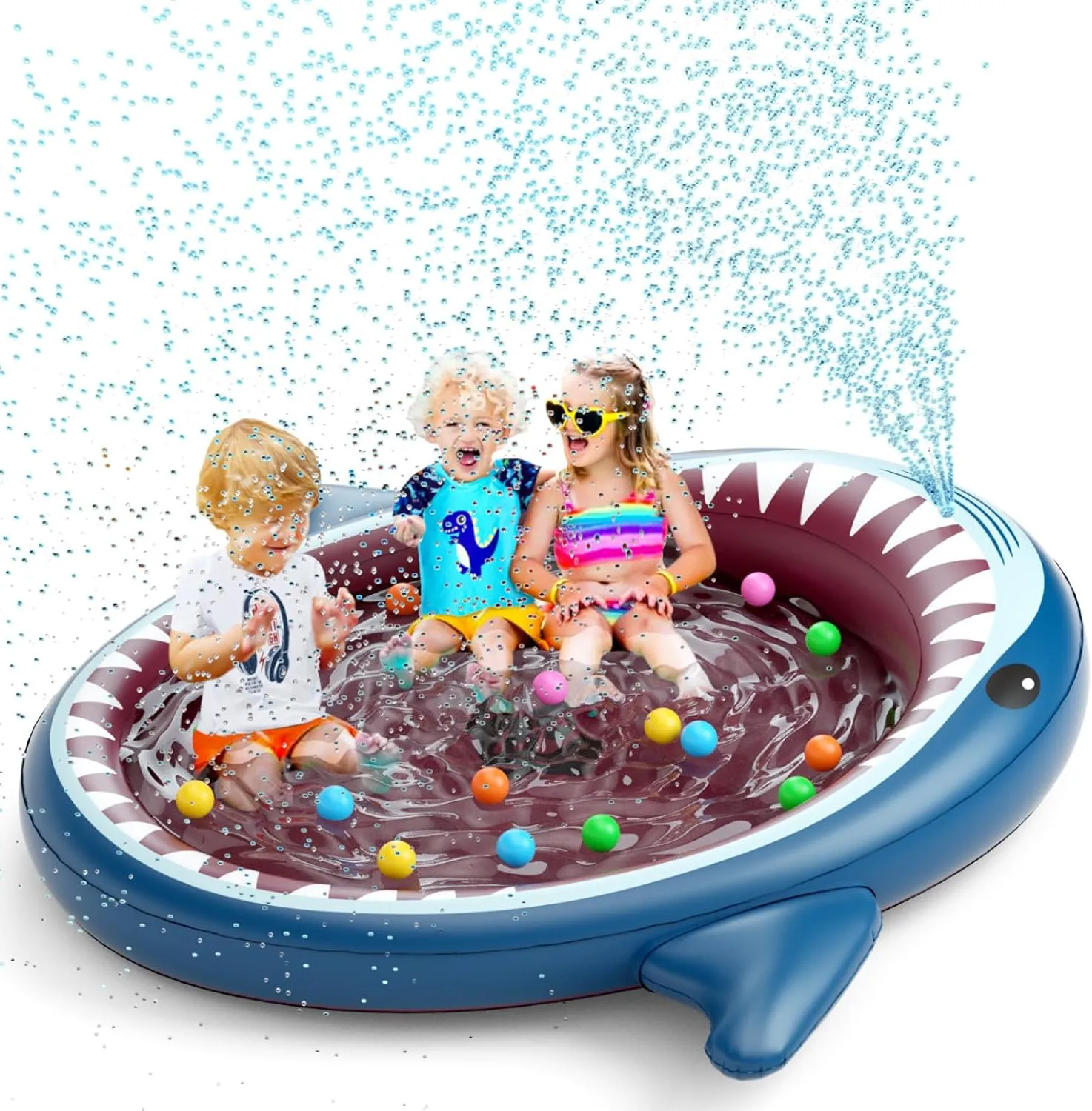 Jasonwell Inflatable Kiddie Pool Sprinkler: Splash Pad for Kids Toddlers 71-Inch 3-in-1 Children Ball Pit Shark Baby Wading Pool Outdoor Swimming Pool Summer Water Toys for Boys Girls Dogs