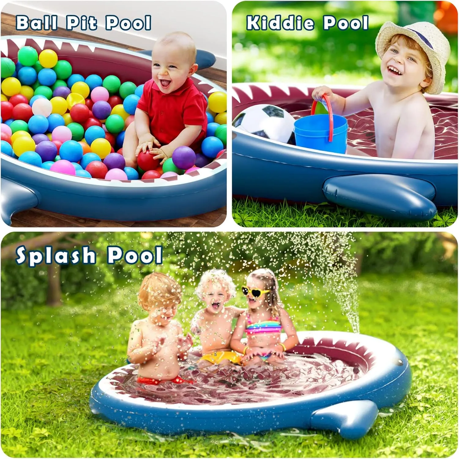 Jasonwell Inflatable Kiddie Pool Sprinkler: Splash Pad for Kids Toddlers 71-Inch 3-in-1 Children Ball Pit Shark Baby Wading Pool Outdoor Swimming Pool Summer Water Toys for Boys Girls Dogs