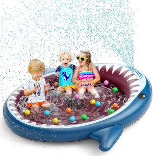 Jasonwell Inflatable Kiddie Pool Sprinkler: Splash Pad for Kids Toddlers 71-Inch 3-in-1 Children Ball Pit Shark Baby Wading Pool Outdoor Swimming Pool Summer Water Toys for Boys Girls Dogs