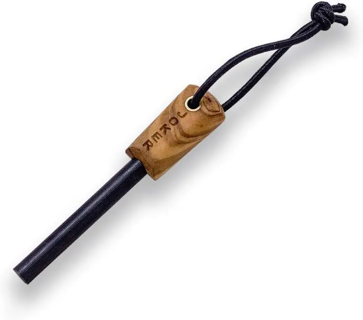 Joker CO113-P Sports Hunting Knife Trampero, Olive Wood Handle, Leather Sheath with Fire Starter, 3.94 inches blade Sandvik Steel 14c28n, Tool for fishing, Hunting, camping and hiking