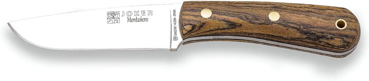 Joker Mountaineer CB134-P hunting knife, 4.3in Sandvik 14C28N blade, brown leather sheath, fishing, hunting, camping and hiking tool (Bocote Wood   FireStarter)